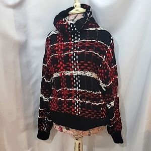 RAG & BONE Chunky Weave Mixed Knits Cowl Neck Zipper Detail Fine Merino Wool